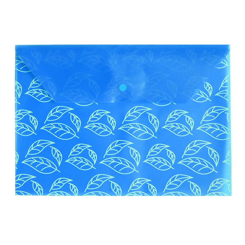 Конверт на кнопке А4 с рис. "Листочки", пластик 0,18мм, синий — Абсолют