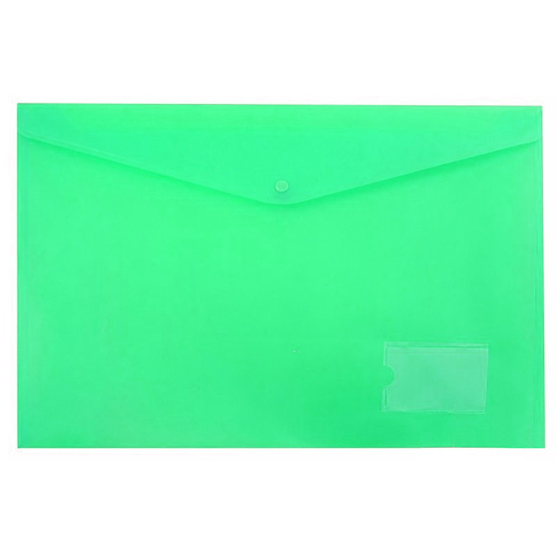 Папка - конверт на кнопке А3 пластик 0,18мм, карман д/визитки, зеленый — Абсолют