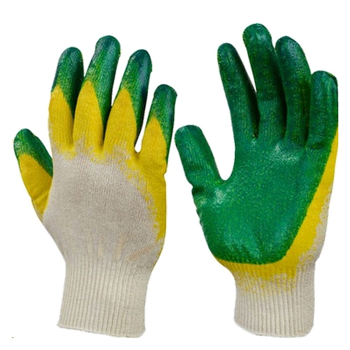 Перчатки прорезиненные, зелено-желтая ладонь, 1 пара — Абсолют