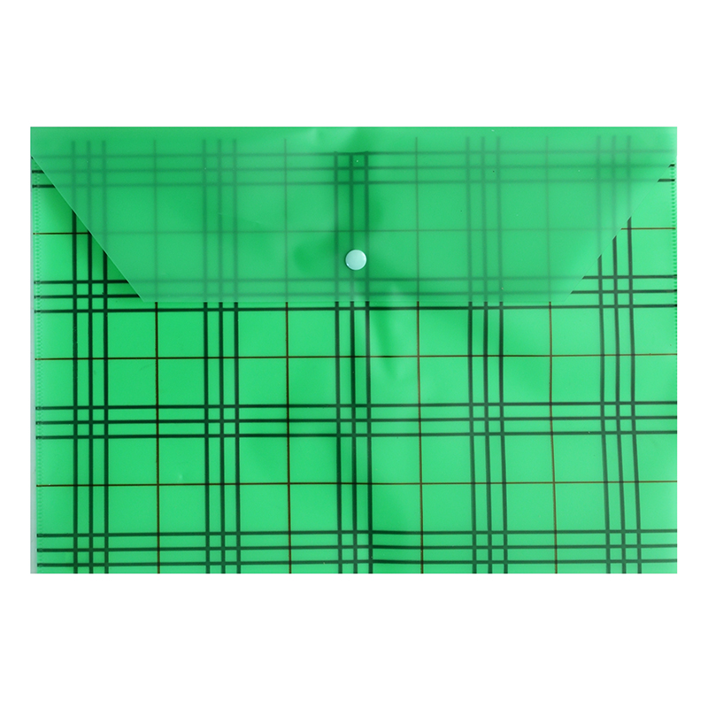 Конверт на кнопке А4 "Клетка", пластик 0,18мм, зеленый — Абсолют