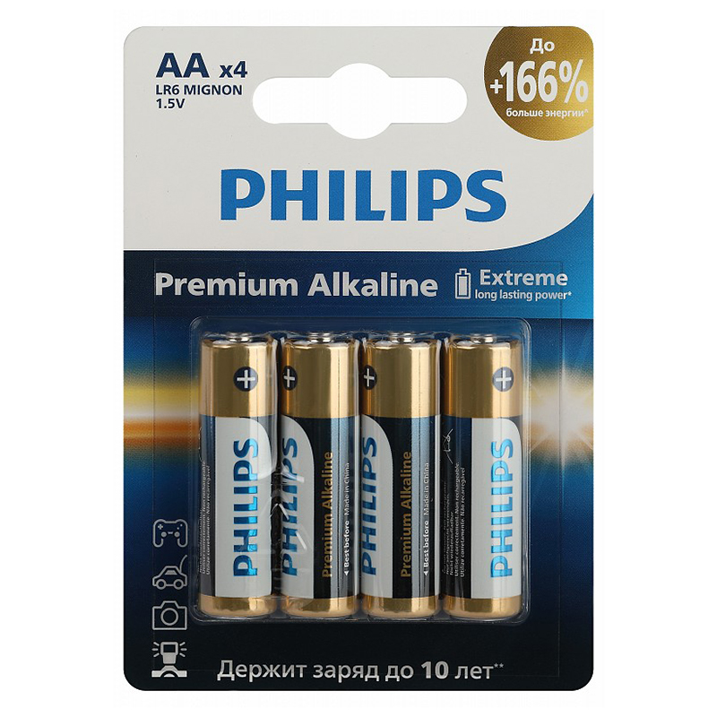 Элементы питания "Philips Premium" АА, 4шт/уп. — Абсолют