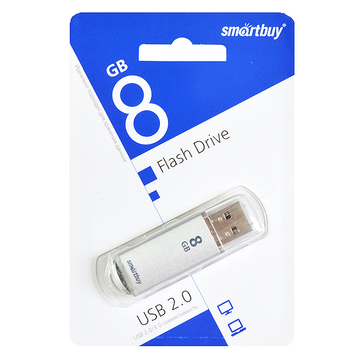 Память USB2.0 "Smart Buy V-cut", 8GB, серебро — Абсолют