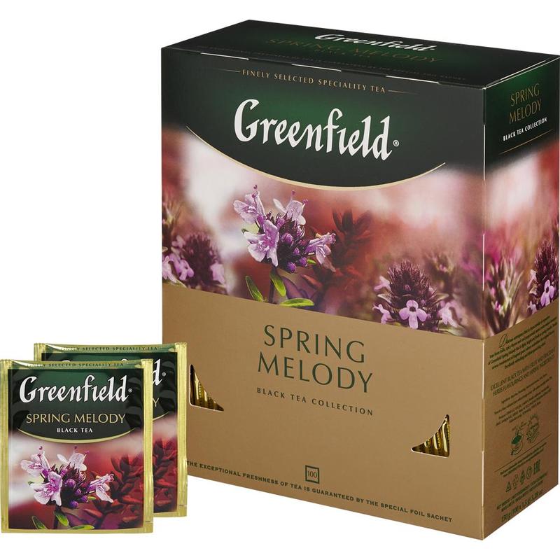Чай Greenfield "Spring Melody" 100 пакетиков, черный+чабрец — Абсолют