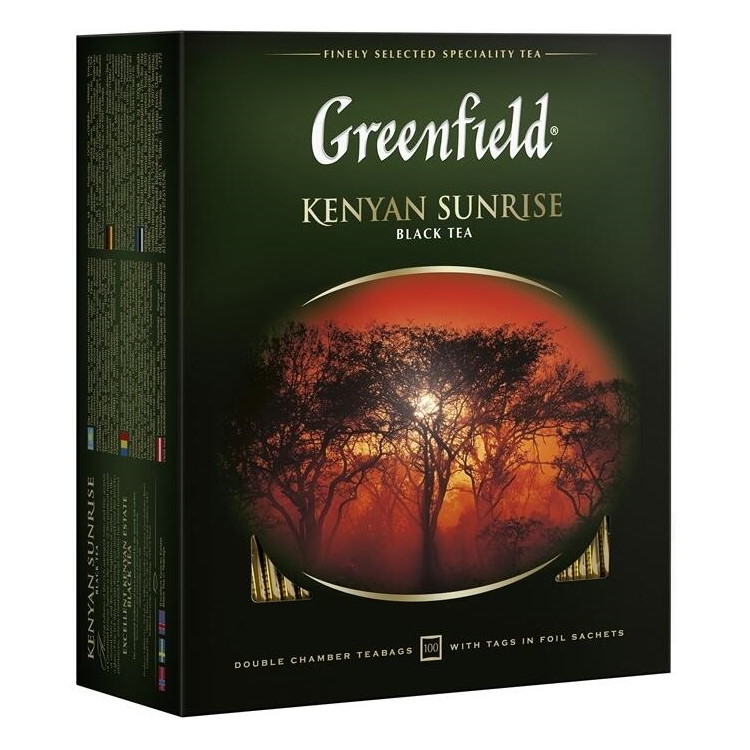 Чай Greenfield "Kenyan Sunrise", 100 пакетиков, черный — Абсолют