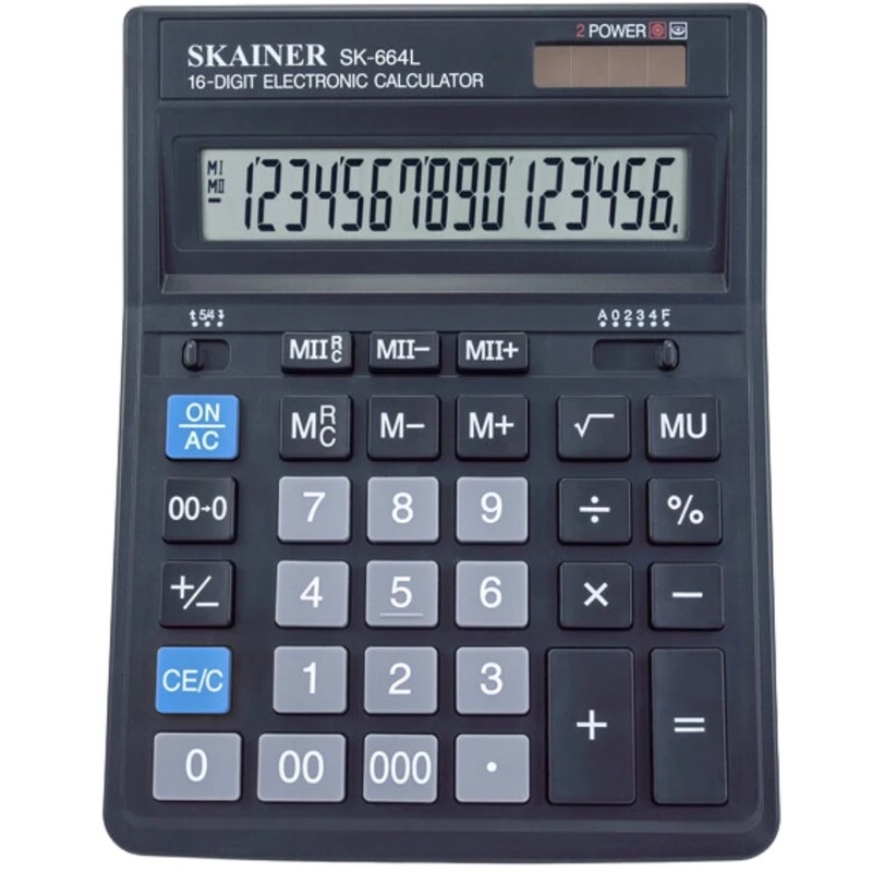 Калькулятор 16 раз. (157х200х32) SKAINER / SK-664L/ черн.(SDC-664)