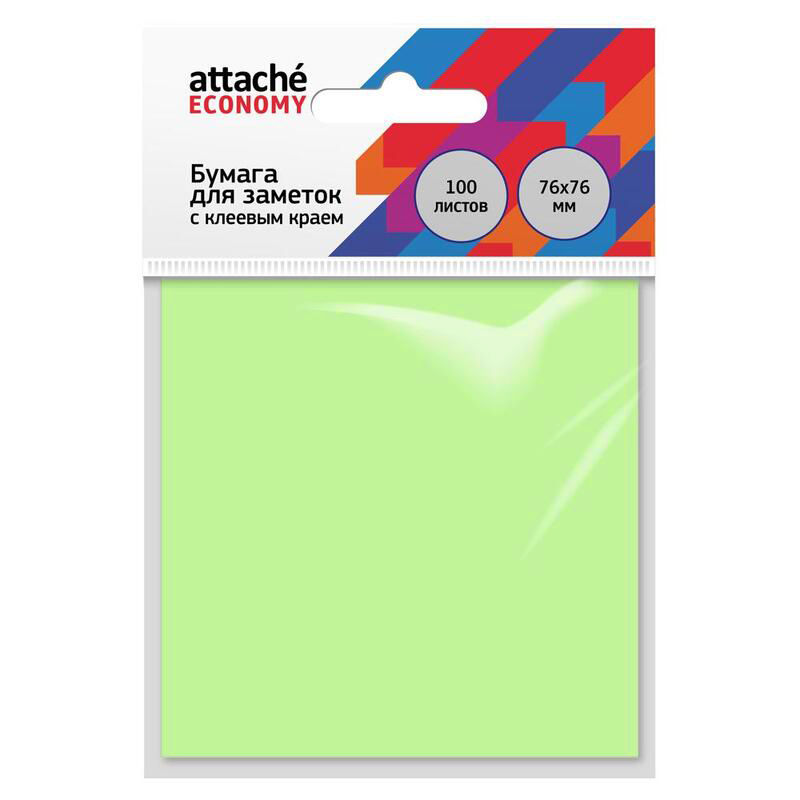 Блок с клеевым краем "Attache" 76х76мм., 100л., зеленый, пастель  — Абсолют