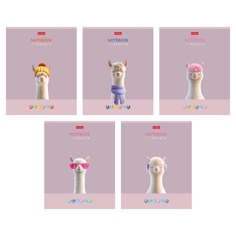 Тетрадь  А5  48л. кл. скоба  "Хатбер"Alpaca", ламинац.Soft-touch, скруглен.уголки, 5 дизайнов