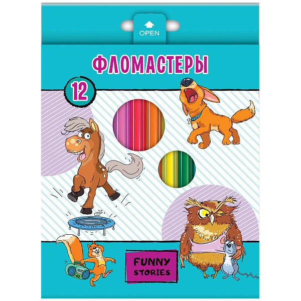 Фломастеры  12 цв. "Хатбер" Забавные животные", карт.уп./12