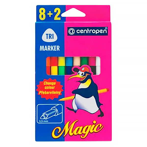 Фломастеры  10 цв. "Centropen" Magic (8цв+2), меняющ.цвет