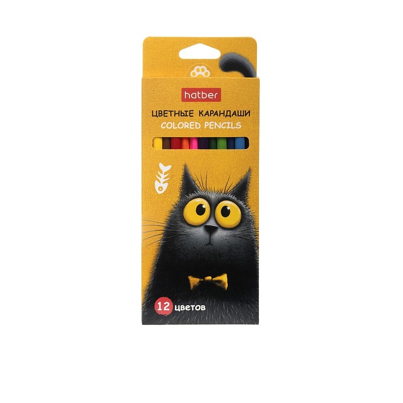 Карандаши 12 цв."Хатбер","Пушистый философ",трехгран.корп., карт.уп.
