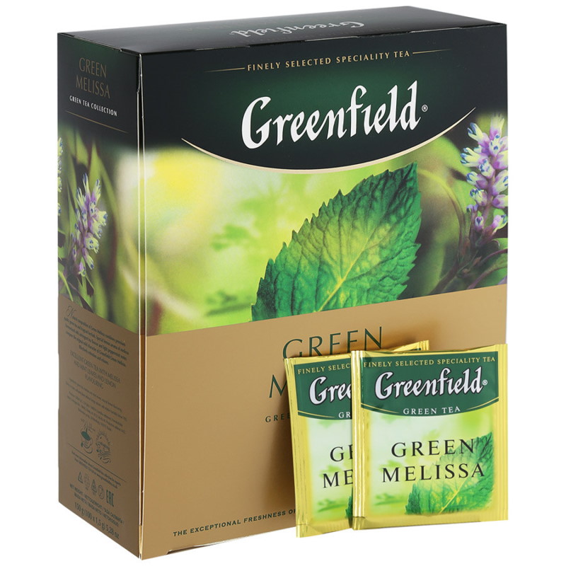 Зеленый чай Greenfield "Green Melissa" 100 пакетиков, мелисса/мята — Абсолют