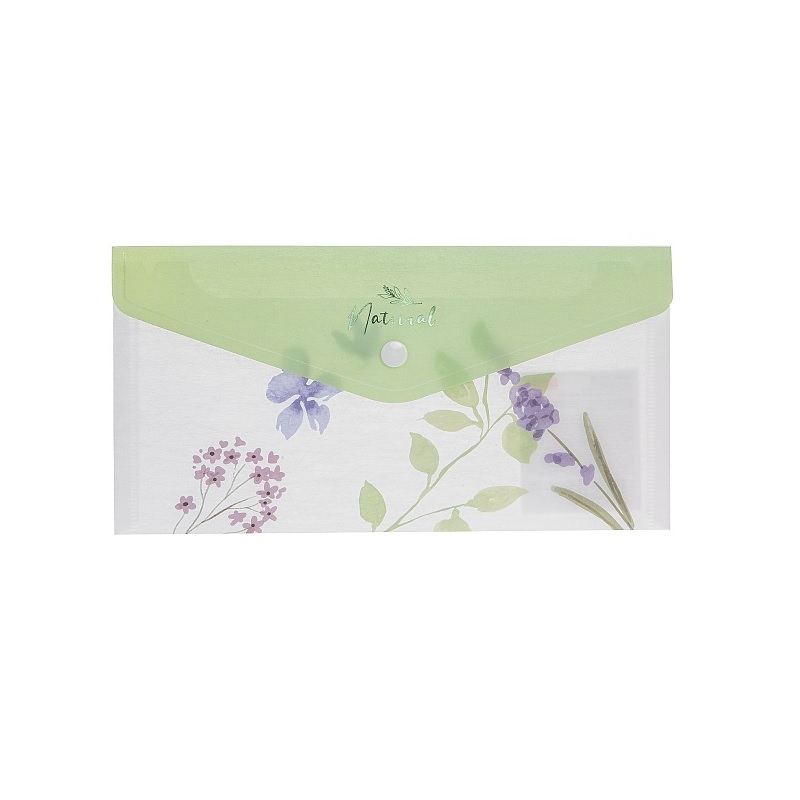 Папка на кнопке евро Hatber пласт. Natural Blue Flowers, 180мкм, текстура с печатью
