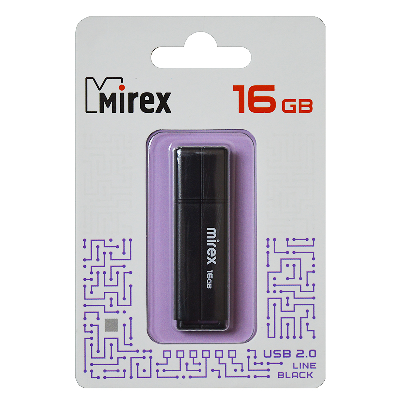 Память USB 2.0 FlashDrive 16GB "Mirex Line Black", черная — Абсолют