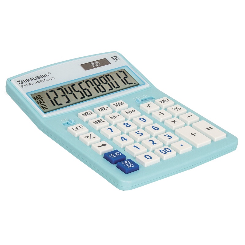 Калькулятор 12 раз. (155*206) BRAUBERG EXTRA PASTEL-12-LB, голубой