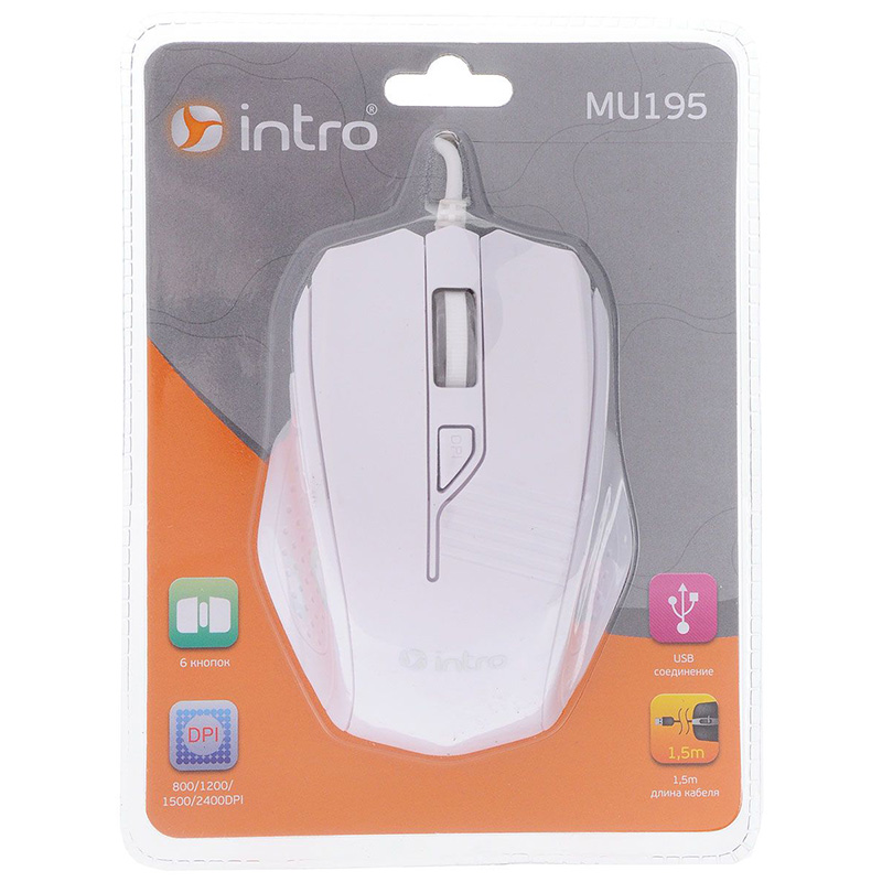 Мышь Intro  MU -195, USB, белая — Абсолют