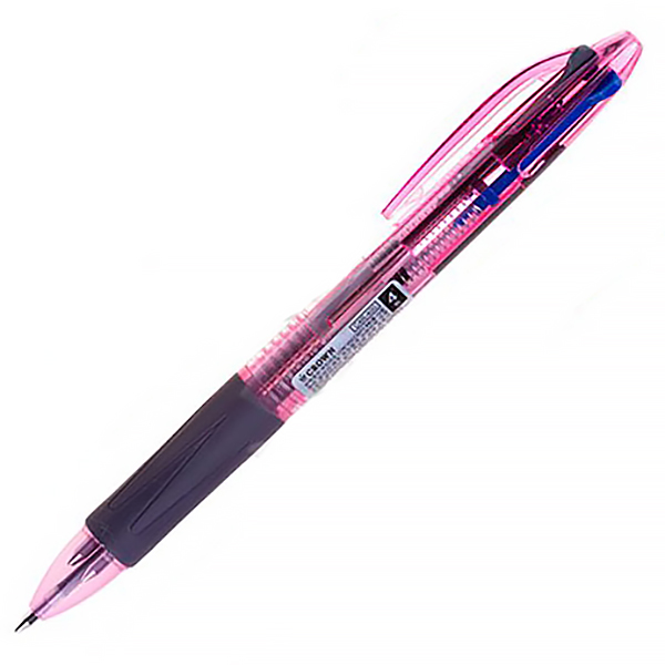 Ручка шариковая CROWN "Kinex", 4 цвета, автомат, корпус розовый — Абсолют