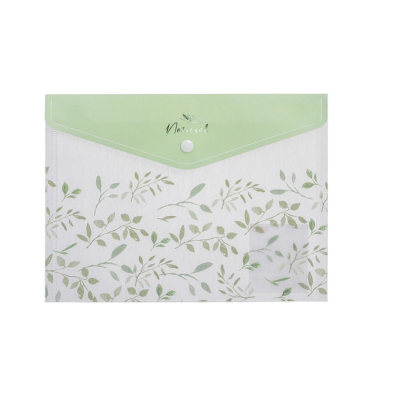 Папка на кнопке А5 Hatber пласт. Natural Leaves, 180мкм, текстура с печатью