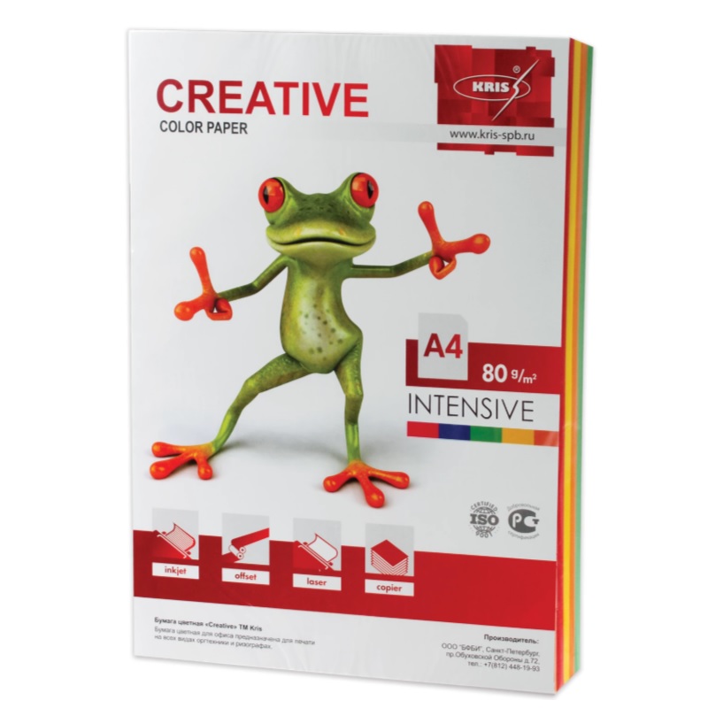 Бумага KRIS Креатив А4 80 г.интенсив (05цв. по 20л.) 100л.