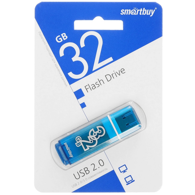 Память USB2.0 FlashDrive 32GB Smartbuy Glossy, синий