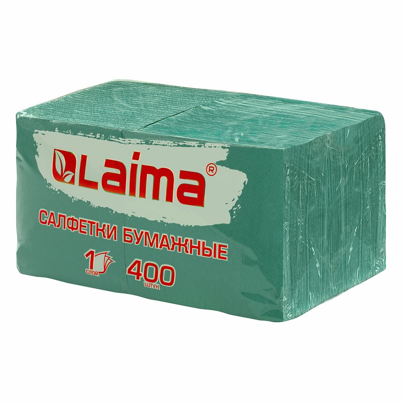Салфетки 1 сл.(упак 400шт.) LAIMA, 24см*24см, зеленые