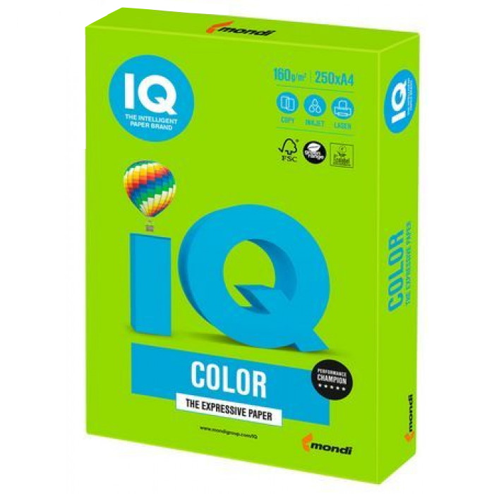 Бумага цветная "IQ" ярко-зеленый, 160г., 250л. — Абсолют