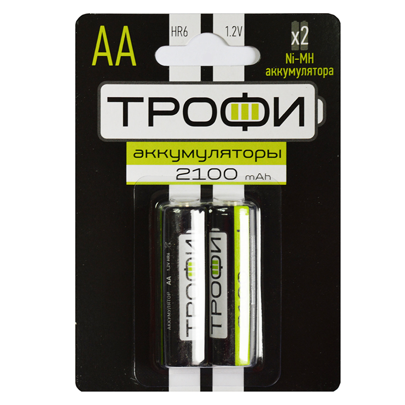 Аккумулятор "ТРОФИ", АA, 2100mAh, блистер 2 шт. — Абсолют