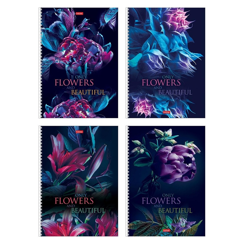 Тетрадь  А4  96л. кл. спир. "Хатбер" Beautiful flowers, 4 диз.