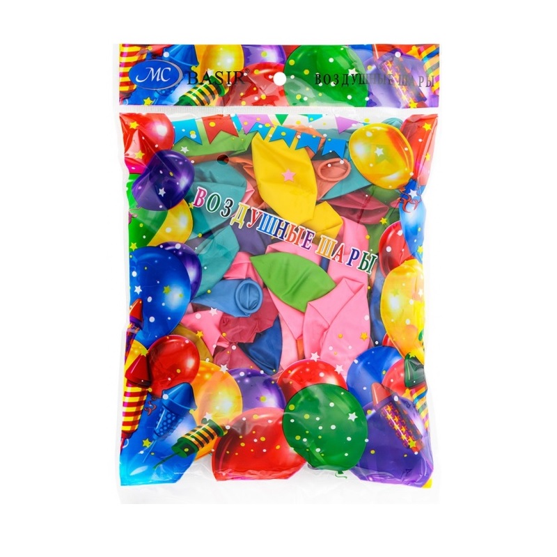 Шар надувной BASIR "Металлик" 12"(30см), 100шт/уп, ассорти