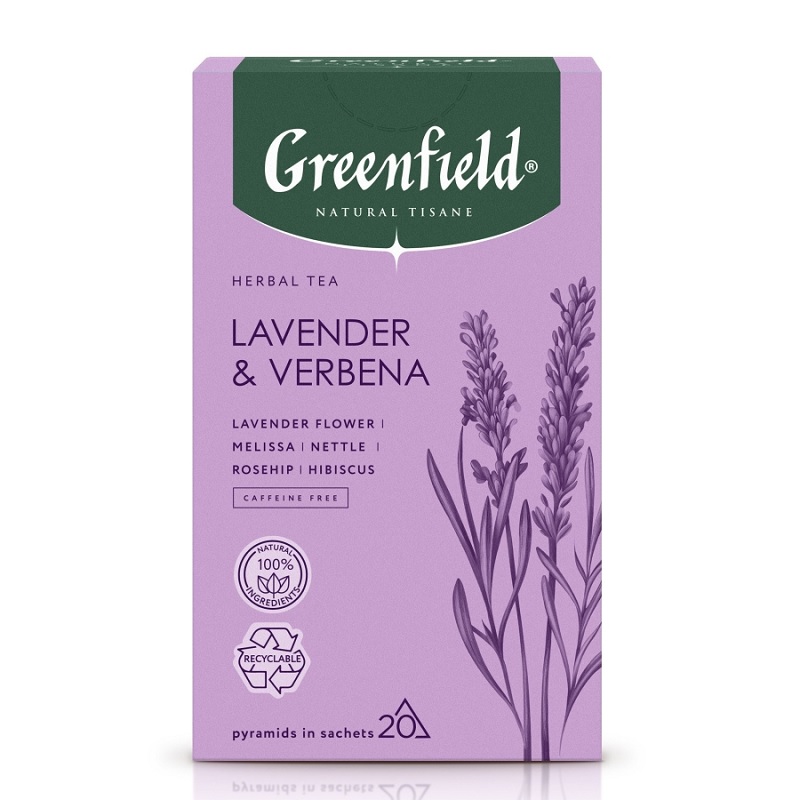 Чай  20 пак. Гринфилд Natural Tisane Lavander & Verbena пирам. 1,8г, лаванда+вербена/8 — Абсолют