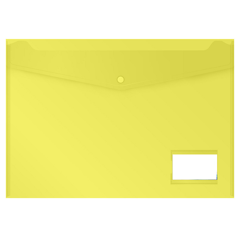 Конверт на кнопке А3 пластик 0,18мм, карман д/визитки, желтая — Абсолют