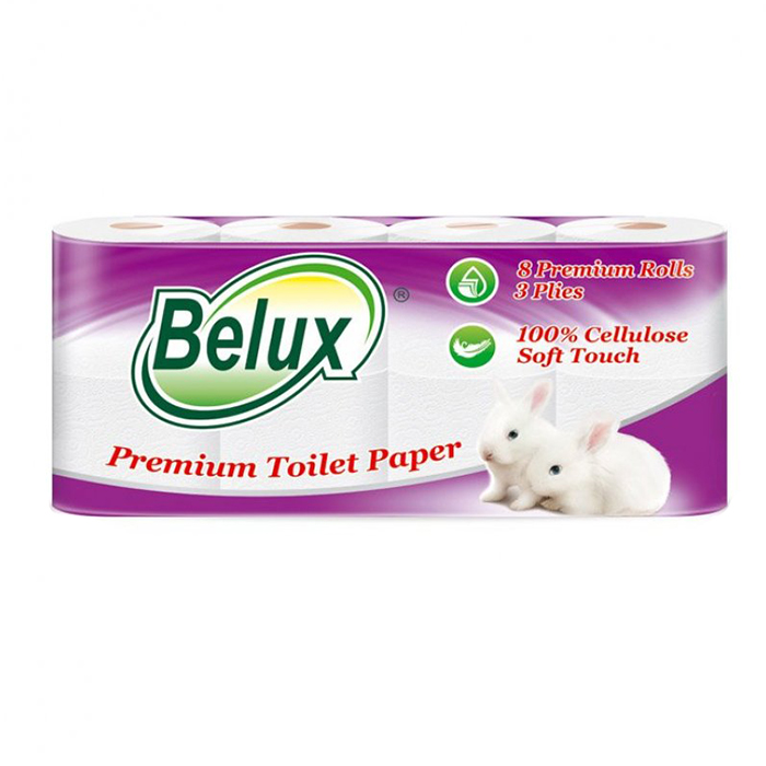 Бумага туалетная Belux Premium, 3сл., бел., тисн.листик, 18м (8 рул.)/ Бумага туалетная Belux Premium, 3сл., бел., тисн.листик, 18м (8 рул.)/