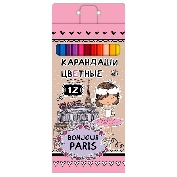 Карандаши 12 цв."Хатбер","Bonjour Paris", карт.уп./12