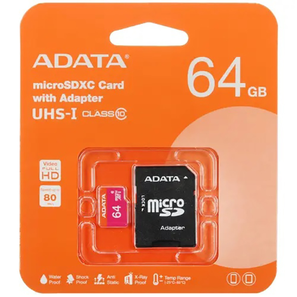 Память microSD   64Gb A-Data AUSDX64GUICL10-RA1+adapter — Абсолют