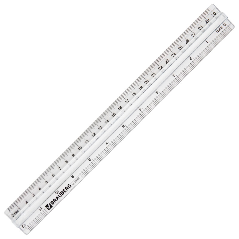 Линейка 30 см пласт. /с держателем./, Brauberg, прозр./12