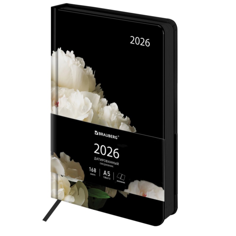 2026/Ежедневник А5 BRAUBERG Vista, 138*213, под кожу, твердый, «Flowers»