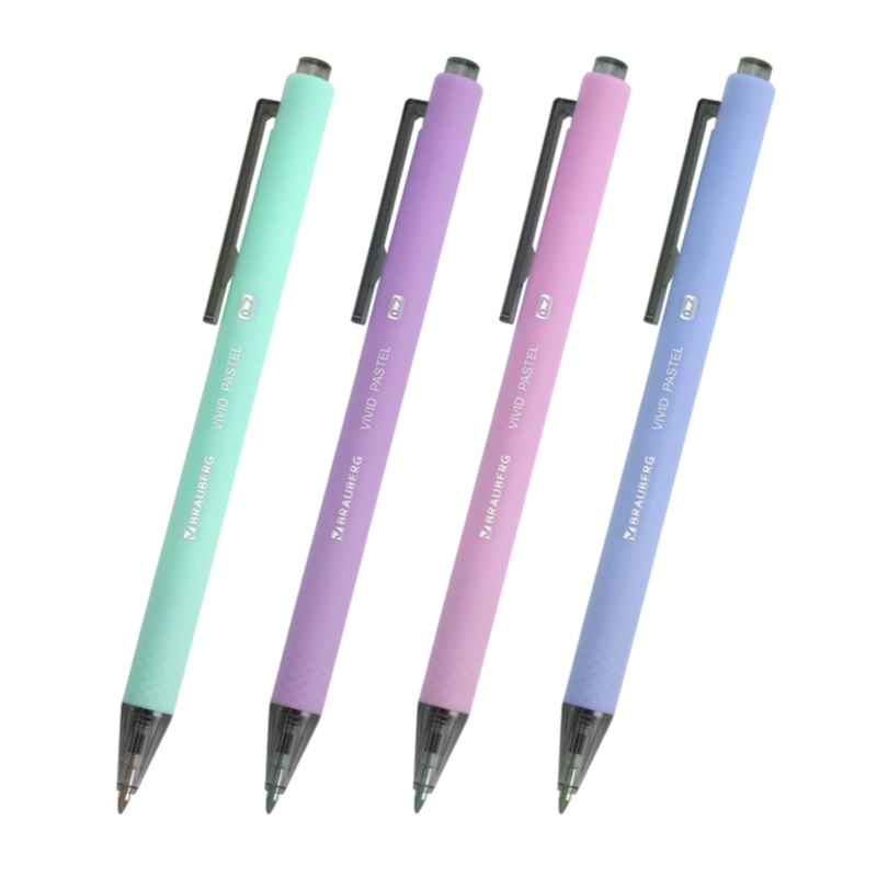 Ручка авт. шар. син. 0,7мм Brauberg Vivid Pastel, линия 0,35мм, грип, корп. ассорти