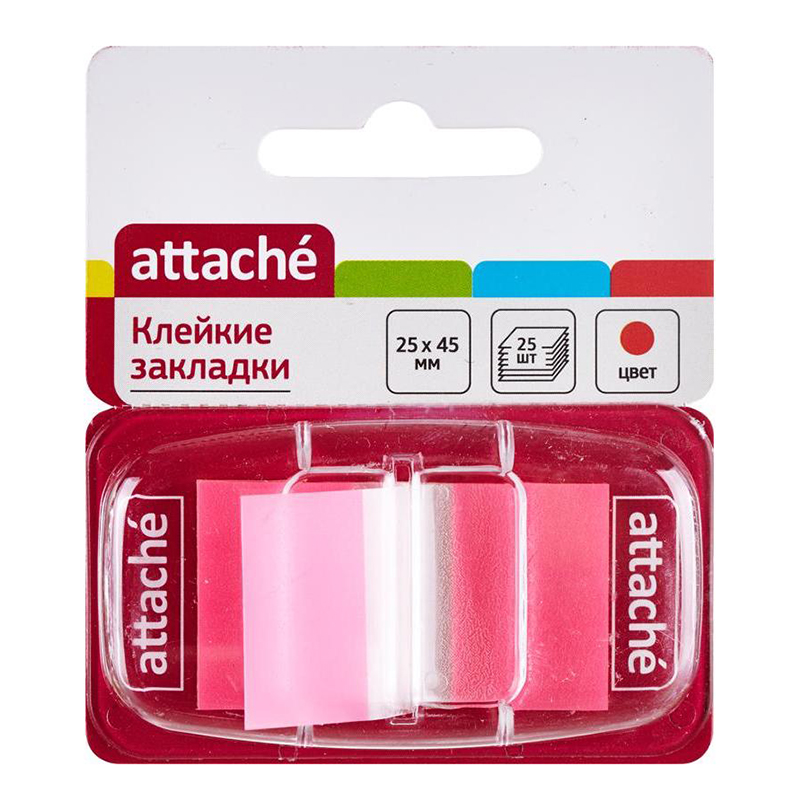 Закладки клейкие пластиковые "Attache Selection", розовые — Абсолют