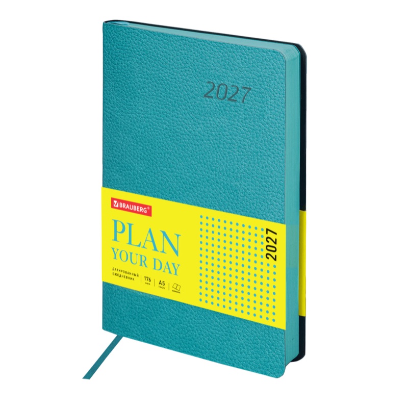 2027/Ежедневник А5 BRAUBERG Stylish, 138*213, под кожу, гибкий, бирюзовый