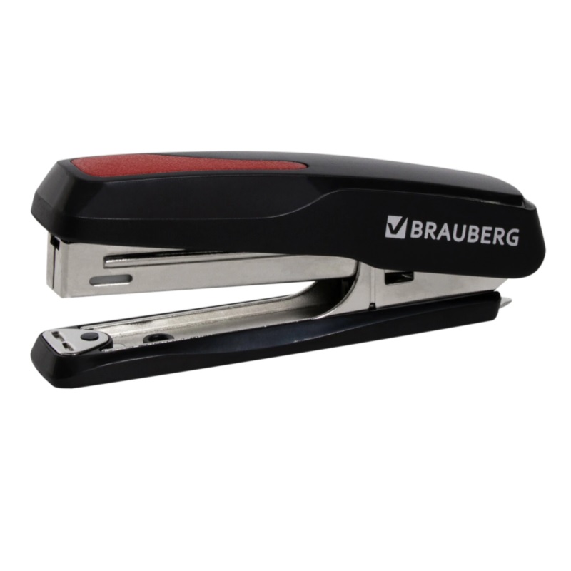 Степлер №10 на 20л. BRAUBERG Extra, антистеп., черно-красный / 