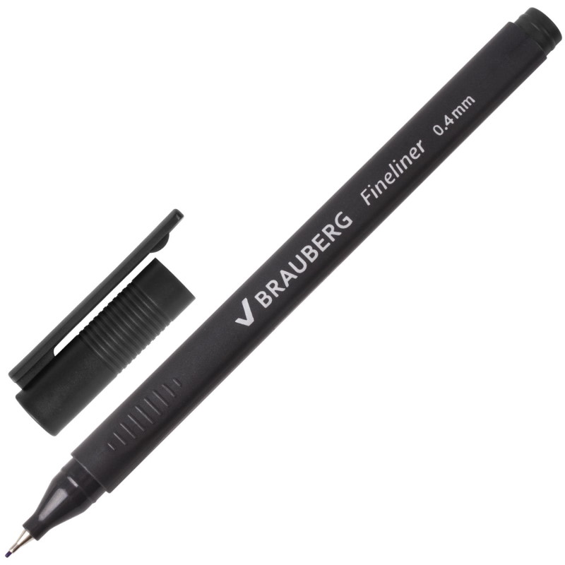 Лайнер черный 0,4мм Brauberg Carbon, техгран,мет.након.