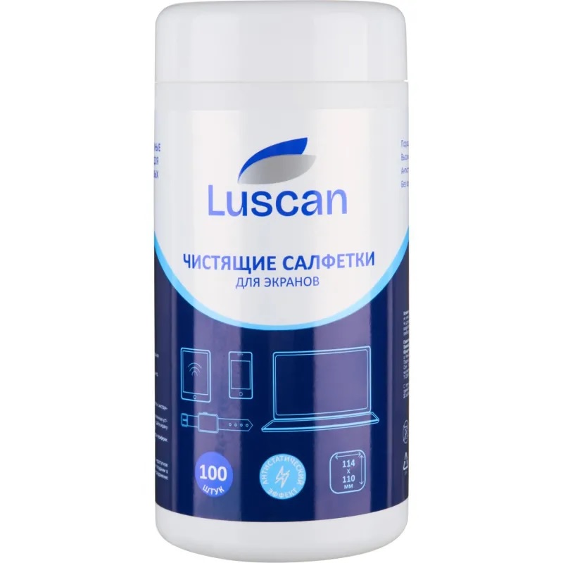 Салфетки вл. д/экранов LCD и TFTв тубе Luscan 100 шт./12