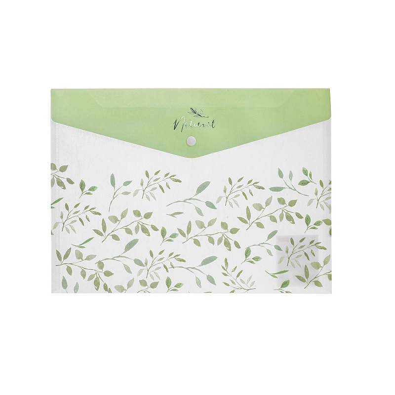 Папка на кнопке А4 Hatber пласт. Natural Leaves, 180мкм, текстура с печатью