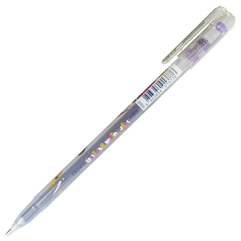 Ручка гелевая Crown "Glitter Metal Jell",  1,0 мм, фиолетовая с блестками — Абсолют