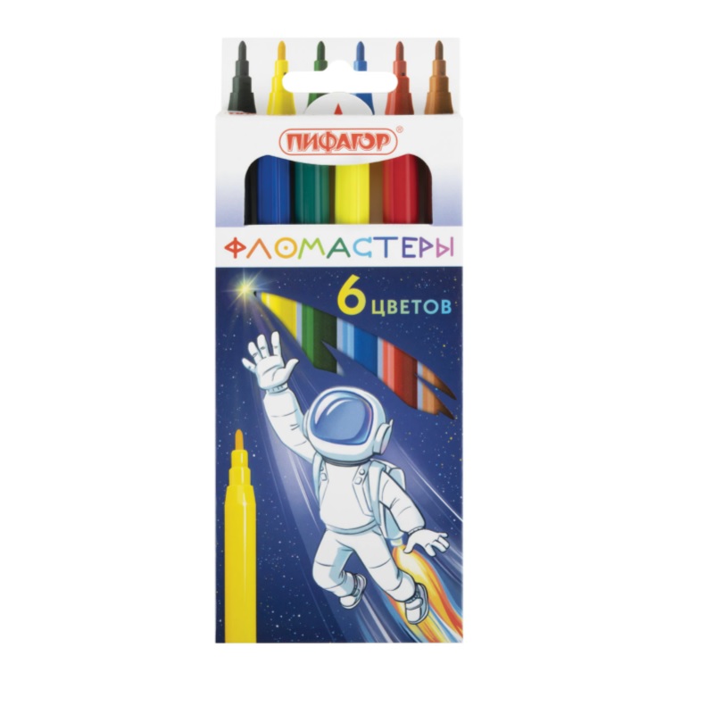 Фломастеры  06 цв. "Пифагор"Космическая одиссея, карт.короб.