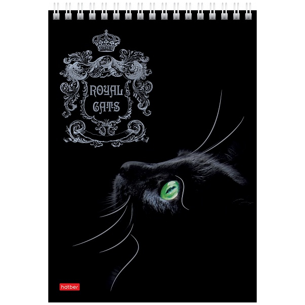 Блокнот  А5 080 л. , спираль, клетка, мат.ламин. 3D фольга, Royal Cats