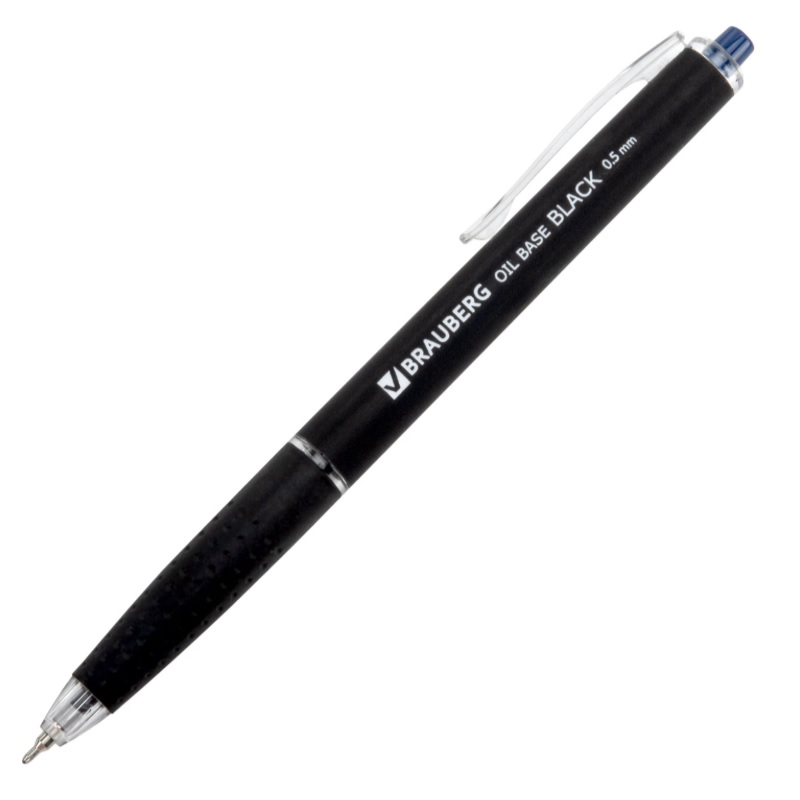Ручка авт. шар. син. 0,5мм Brauberg oil-base black, линия 0,35мм, грип