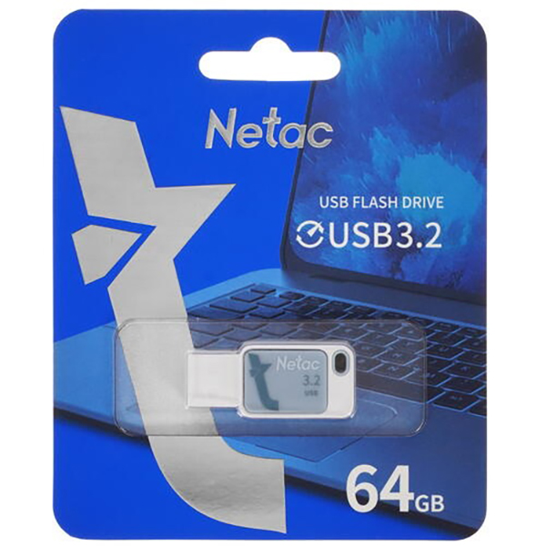 Память USB 3.2 FlashDrive  64GB Netac UA31, белая — Абсолют