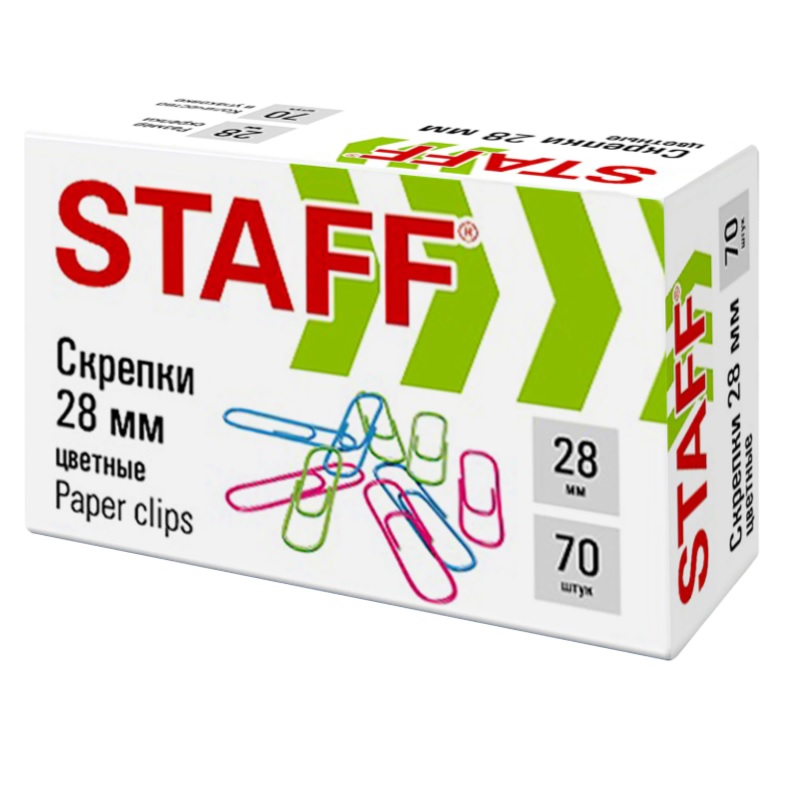 Скрепки цвет. 28 мм STAFF (70шт.в упак.)