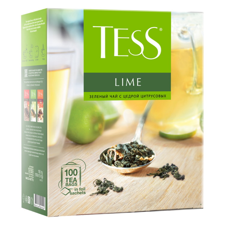 Зеленый чай Tess "Lime" 100 пакетиков, цитрусовые — Абсолют