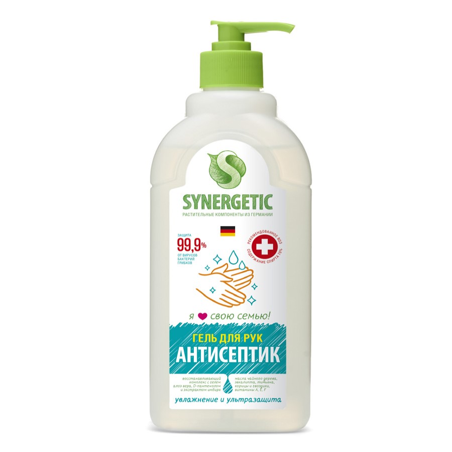 Гель-антисептик для рук Synergetic, спирт 70%, дозатор, 500мл